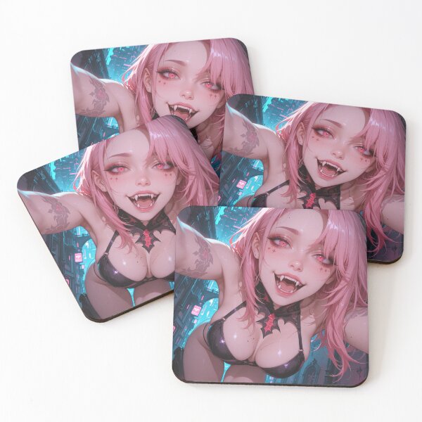 Item preview, Cyberpunk vampire anime waifu with fangs and pink hair designed and sold by Planet Utoppia.