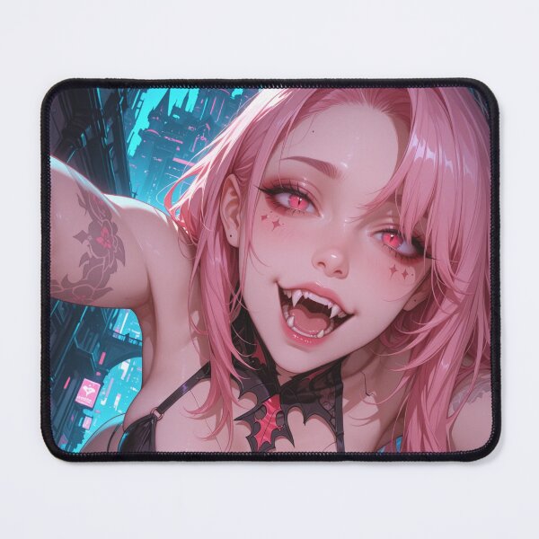 Item preview, Cyberpunk vampire anime waifu with fangs and pink hair designed and sold by Planet Utoppia.