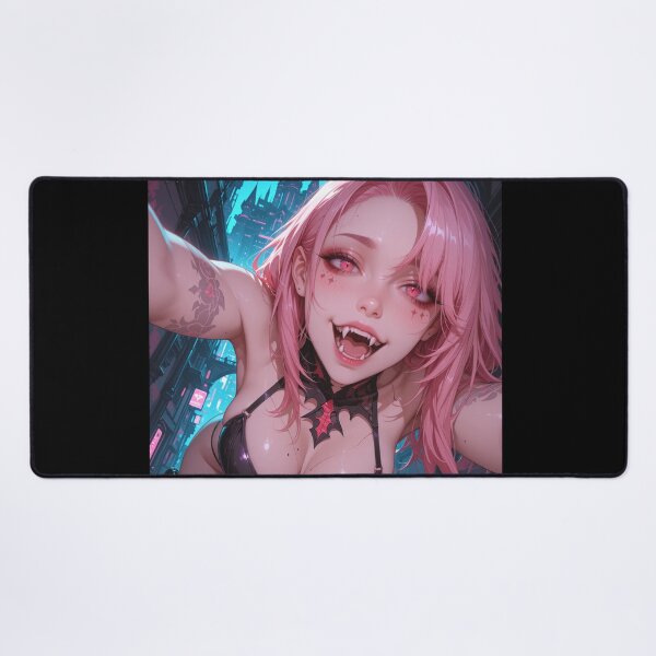 Item preview, Cyberpunk vampire anime waifu with fangs and pink hair designed and sold by Planet Utoppia.