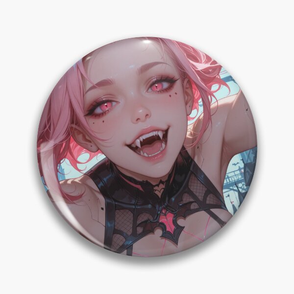 Item preview, Cyberpunk vampire anime waifu with fangs and pink hair designed and sold by Planet Utoppia.