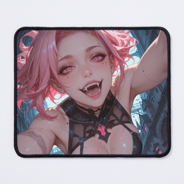 Item preview, Cyberpunk vampire anime waifu with fangs and pink hair designed and sold by Planet Utoppia.