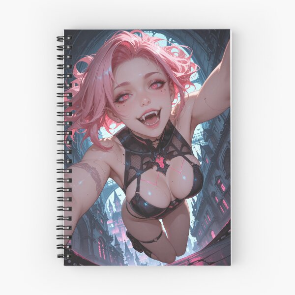 Item preview, Cyberpunk vampire anime waifu with fangs and pink hair designed and sold by Planet Utoppia.