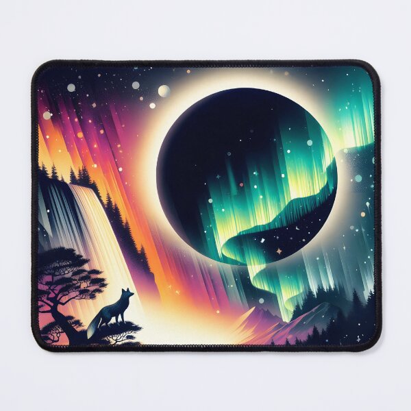 Item preview, Aurora Borealis Eclipse and Fox, Ai Generated Art   designed and sold by ACC .