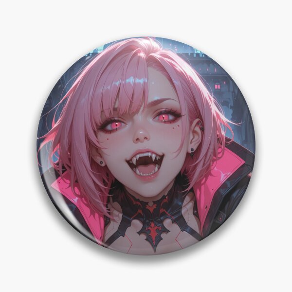 Item preview, Anime waifu vampire cyber goth with fangs and pink hair designed and sold by Planet Utoppia.