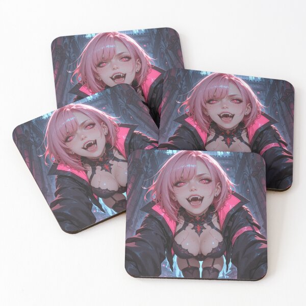Item preview, Anime waifu vampire cyber goth with fangs and pink hair designed and sold by Planet Utoppia.