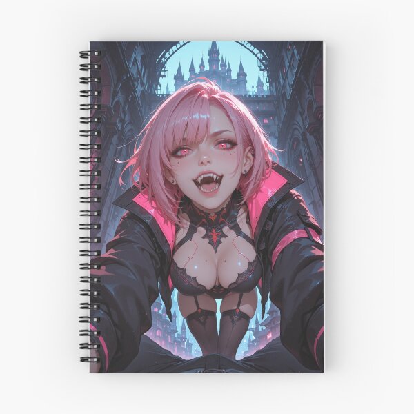 Item preview, Anime waifu vampire cyber goth with fangs and pink hair designed and sold by Planet Utoppia.