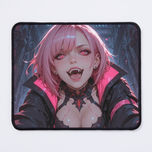 Item preview, Anime waifu vampire cyber goth with fangs and pink hair designed and sold by Planet Utoppia.
