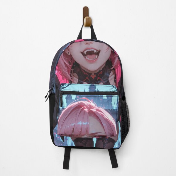 Item preview, Anime waifu vampire cyber goth with fangs and pink hair designed and sold by Planet Utoppia.