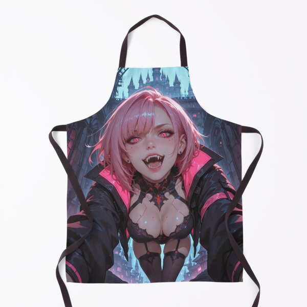 Item preview, Anime waifu vampire cyber goth with fangs and pink hair designed and sold by Planet Utoppia.
