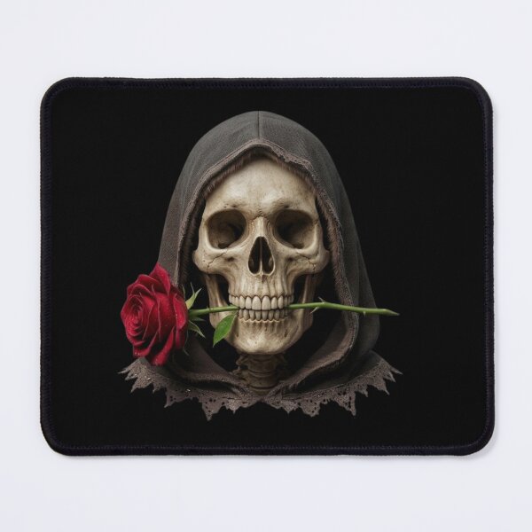 Item preview, Skeleton Skull Holding Red Rose in Teeth designed and sold by Cauldron Crafts.