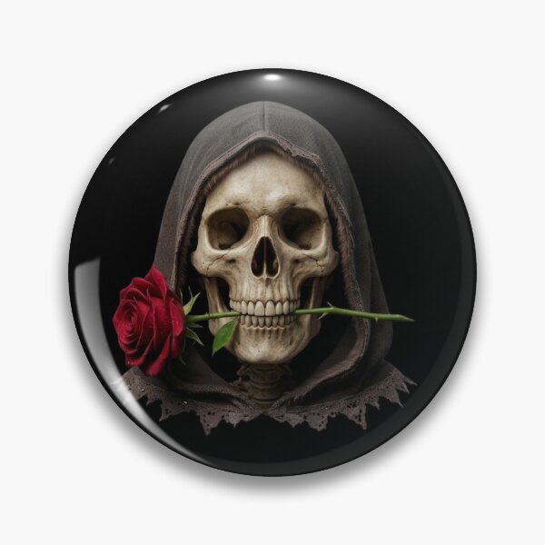 Item preview, Skeleton Skull Holding Red Rose in Teeth designed and sold by Cauldron Crafts.
