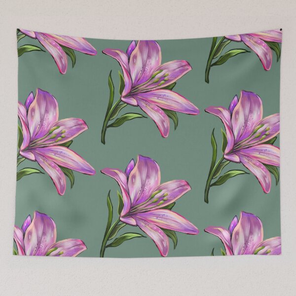 Item preview, Lily Lilly flower painting  - single purple lily with green leaves Spring Flowers  designed and sold by Artonmytee.