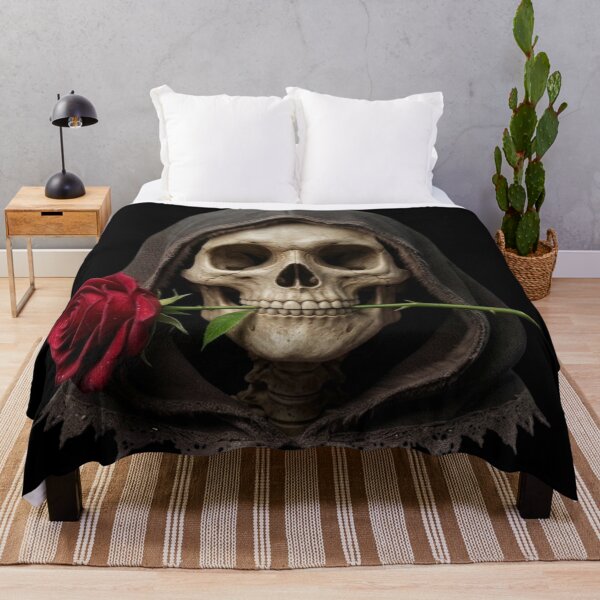 Item preview, Skeleton Skull Holding Red Rose in Teeth designed and sold by Cauldron Crafts.