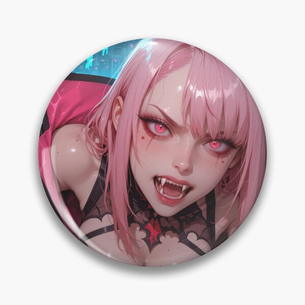 Item preview, Anime waifu vampire cyber goth with fangs and pink hair designed and sold by Planet Utoppia.
