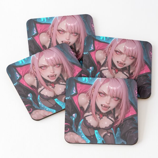 Item preview, Anime waifu vampire cyber goth with fangs and pink hair designed and sold by Planet Utoppia.