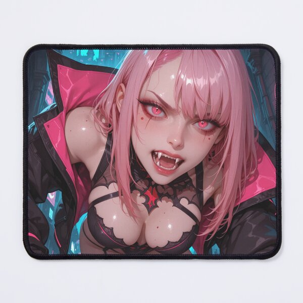 Item preview, Anime waifu vampire cyber goth with fangs and pink hair designed and sold by Planet Utoppia.