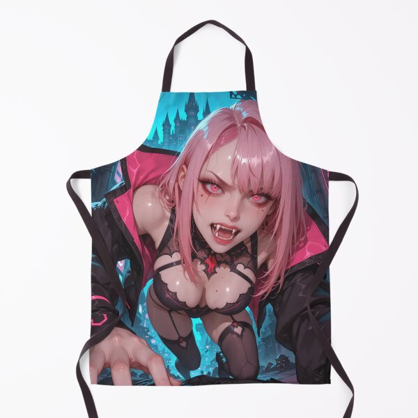 Item preview, Anime waifu vampire cyber goth with fangs and pink hair designed and sold by Planet Utoppia.