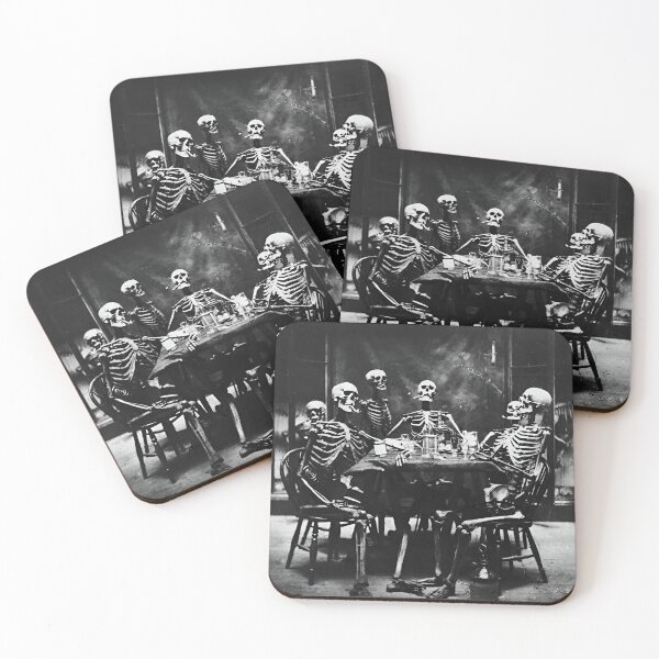 Item preview, Boys night out, vintage skeleton's drinking bar barroom black and white 19th century photograph poster art print designed and sold by Astrid Arkhangelsky.