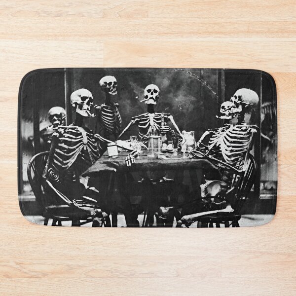 Item preview, Boys night out, vintage skeleton's drinking bar barroom black and white 19th century photograph poster art print designed and sold by Astrid Arkhangelsky.
