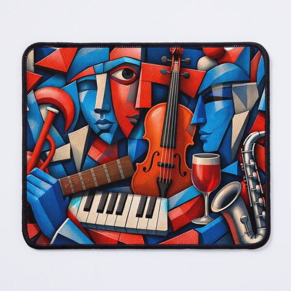 Item preview, Abstract Cubist Guitarist Portrait - 3D Modern Surreal Art designed and sold by TailTraceDesign.