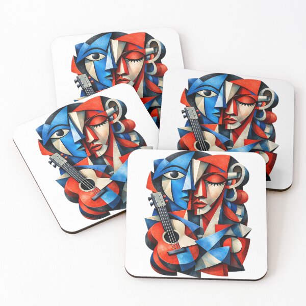 Item preview, Abstract Cubist Guitarist Portrait - 3D Modern Surreal Art designed and sold by TailTraceDesign.