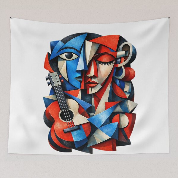 Item preview, Abstract Cubist Guitarist Portrait - 3D Modern Surreal Art designed and sold by TailTraceDesign.