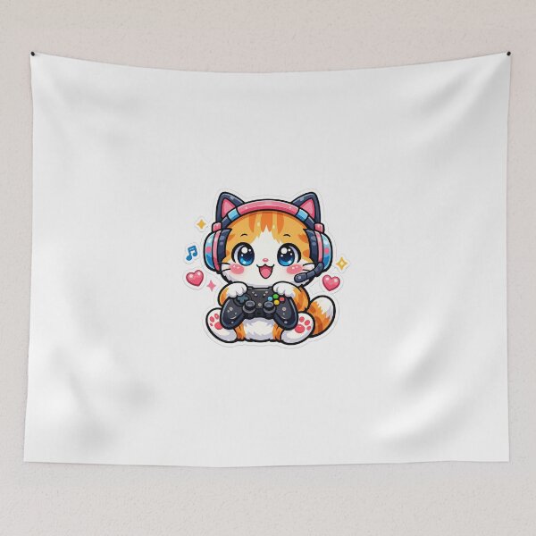Item preview, Cute Gamer Cat Kawaii Sticker – Gaming Kitty With Controller Cartoon Design designed and sold by ArtWaveStudio8.