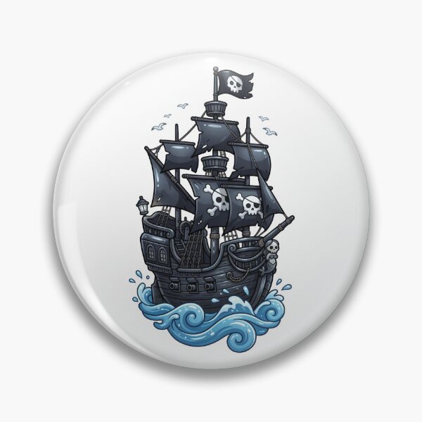 Item preview, Cute Pirate Ship Cartoon Sticker – Black Skull Flag Sailing Ship Illustration designed and sold by Infinite Art Lab.