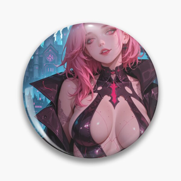 Item preview, Anime waifu vampire cyberpunk with pink hair designed and sold by Planet Utoppia.