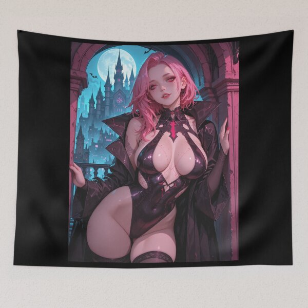 Item preview, Anime waifu vampire cyberpunk with pink hair designed and sold by Planet Utoppia.