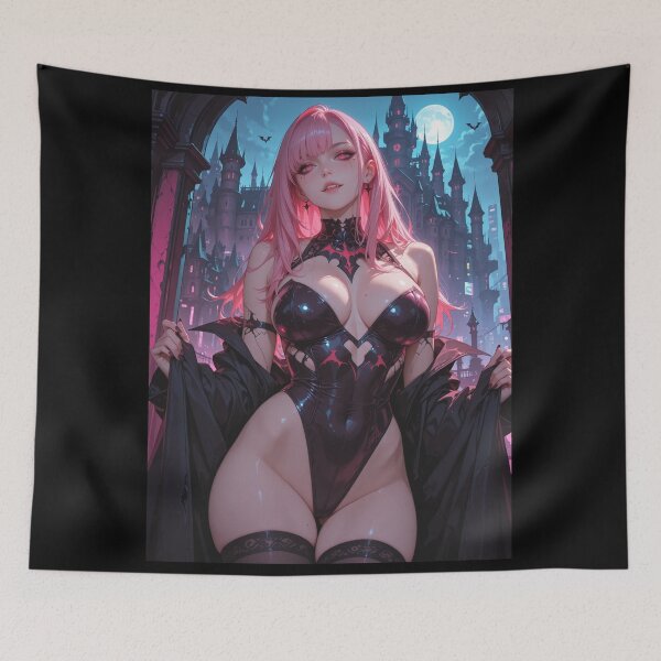Item preview, Anime waifu vampire cyberpunk with pink hair designed and sold by Planet Utoppia.
