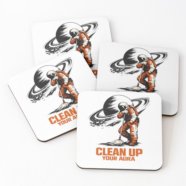 Item preview, Clean Up Your Aura Astronaut Space Janitor Saturn Rings Retro Charcoal Sketch Art - Orbit the Space Sweeper Stoic Spiritual Motivation Cosmic Housekeeping designed and sold by Vivaan Studio.