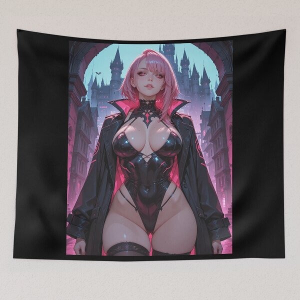 Item preview, Anime waifu vampire cyberpunk with pink hair designed and sold by Planet Utoppia.