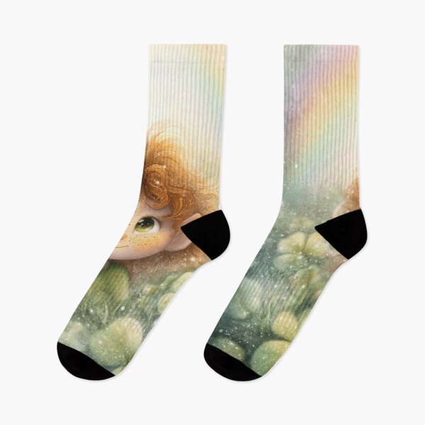 Item preview, Rainbow leprechaun with lucky clovers – whimsical St Patrick’s Day art designed and sold by olenapetol.