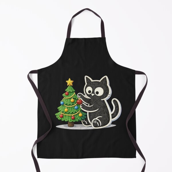 Item preview, Minimal Black Cat Decorating Christmas Tree – Cute Embroidered Holiday Cat Aesthetic Design designed and sold by ColorSplash123.