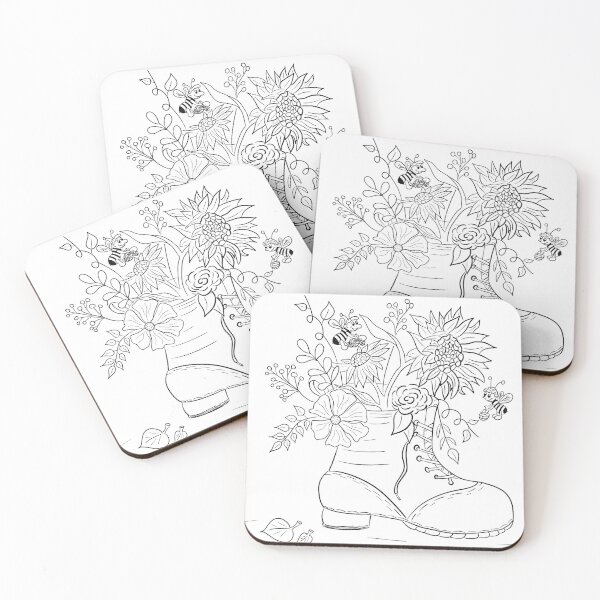 Item preview, Floral shoe / boot cottage core line art colouring page design designed and sold by LilSugarMouse.