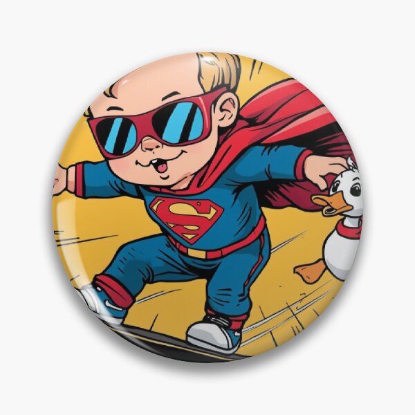 Item preview, Superhero Baby Flying on Skateboard with Golden Retriever & Hero Duck – Funny Comic T-Shirt Design designed and sold by Mitaudesign.