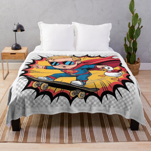 Item preview, Superhero Baby Flying on Skateboard with Golden Retriever & Hero Duck – Funny Comic T-Shirt Design designed and sold by Mitaudesign.