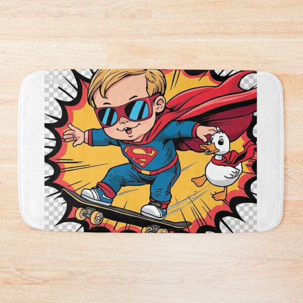 Item preview, Superhero Baby Flying on Skateboard with Golden Retriever & Hero Duck – Funny Comic T-Shirt Design designed and sold by Mitaudesign.