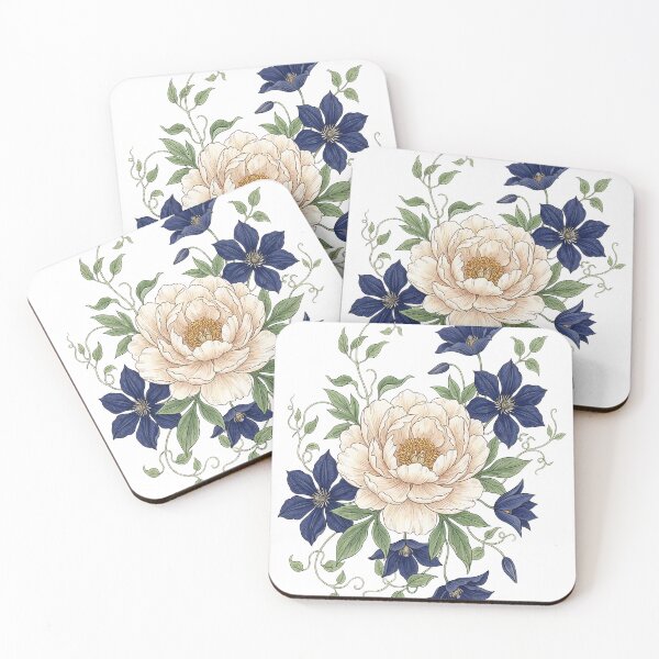 Item preview, Apricot blossom with dark blue flowers designed and sold by Herzbaumatelier.