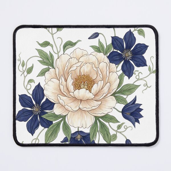 Item preview, Apricot blossom with dark blue flowers designed and sold by Herzbaumatelier.