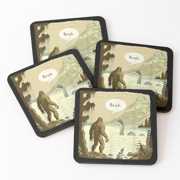 Item preview, Funny Bigfoot And Loch Ness Monster Bruh Mythical Creatures Retro Art designed and sold by stellarofsea.