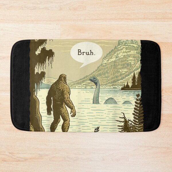 Item preview, Funny Bigfoot And Loch Ness Monster Bruh Mythical Creatures Retro Art designed and sold by stellarofsea.