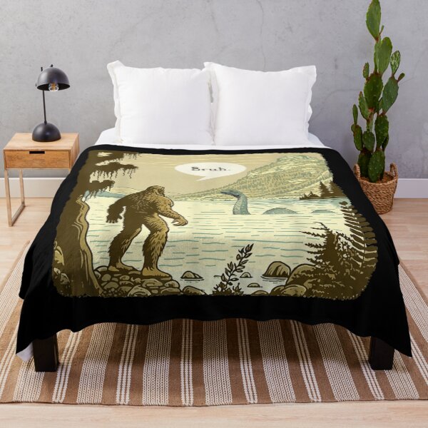 Item preview, Funny Bigfoot And Loch Ness Monster Bruh Mythical Creatures Retro Art designed and sold by stellarofsea.