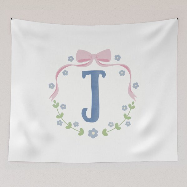 Item preview, J Initial Flowers and Bows Watercolour Wreath designed and sold by winterpumpkin.