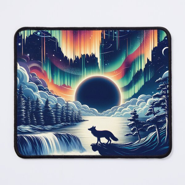 Item preview, Aurora Borealis Eclipse and Fox, Ai Generated Art designed and sold by ACC .
