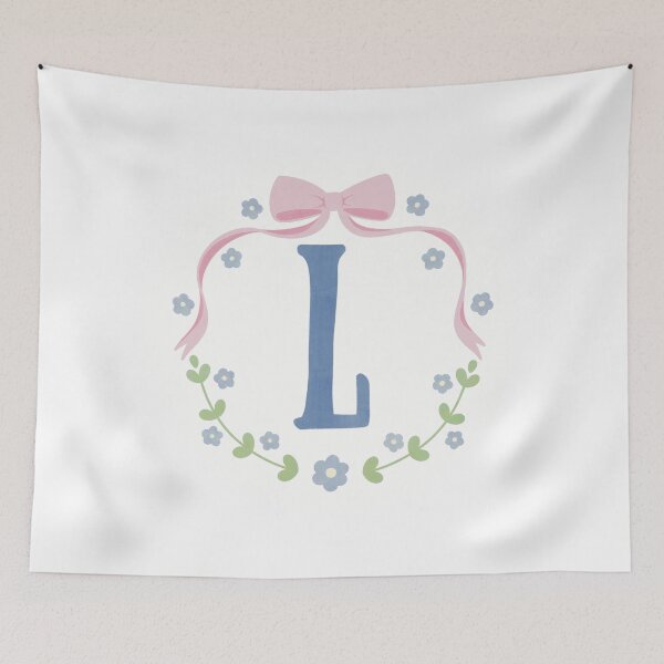 Item preview, L Initial Flowers and Bows Watercolour Wreath designed and sold by winterpumpkin.