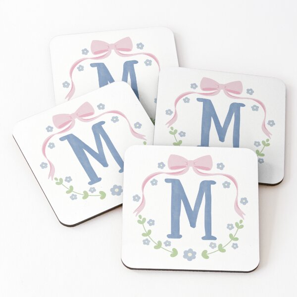 Item preview, M Initial Flowers and Bows Watercolour Wreath designed and sold by winterpumpkin.