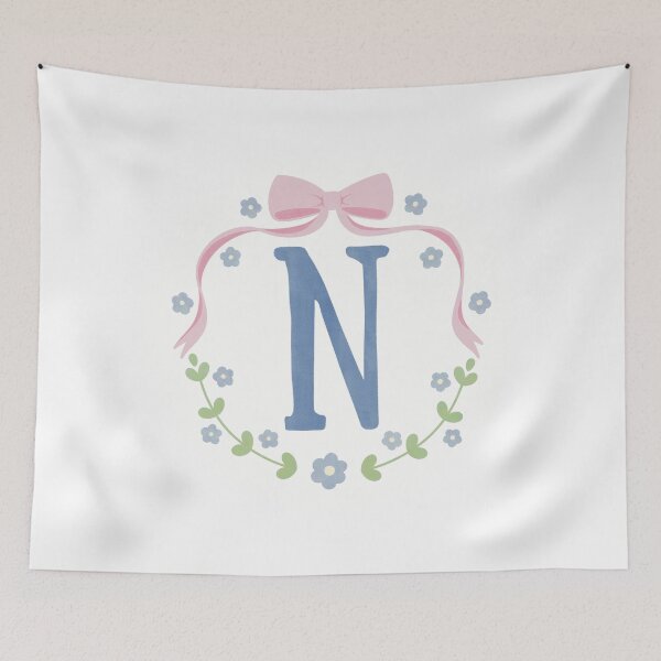 Item preview, N Initial Flowers and Bows Watercolour Wreath designed and sold by winterpumpkin.