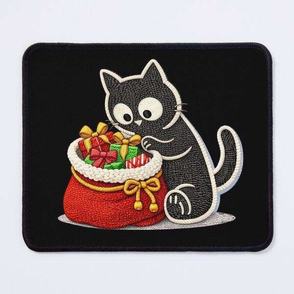 Item preview, Minimal Black Cat with Santa Gift Sack – Cute Embroidered Christmas Cat Holiday Design designed and sold by ColorSplash123.